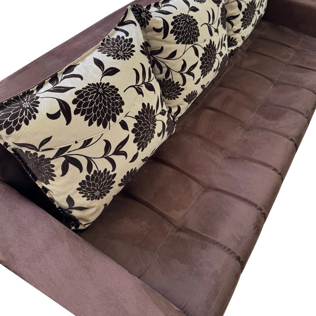 Canapea ZARA extensibila, 3 locuri, cu lada de depozitare, stofa suede maro si bej , 220x95x80 Maro + Bej, Stofa Suede