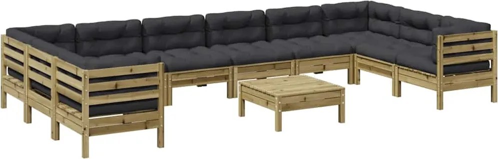 vidaXL Set canapele grădină cu perne, 11 piese, lemn de pin tratat
