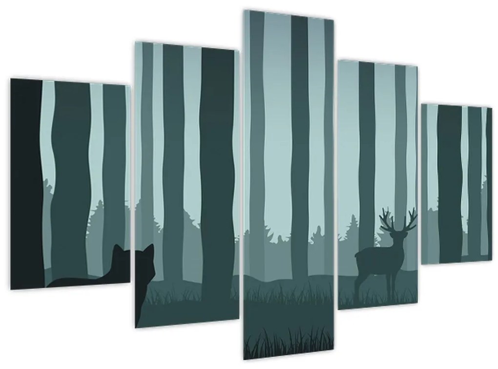 Tablou - Cerb cu lup pe stânci (150x105 cm)