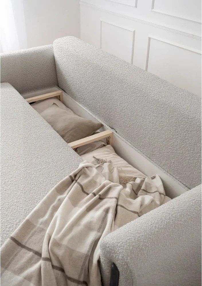 Canapea grej extensibilă/cu spațiu de depozitare cu tapițerie din țesătură bouclé 244 cm Arcadova – ELTAP