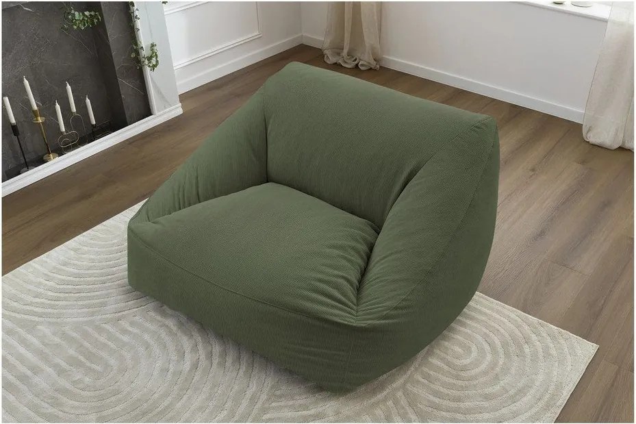 Fotoliu bean bag verde cu tapițerie din catifea reiată Lilibet – Bobochic Paris