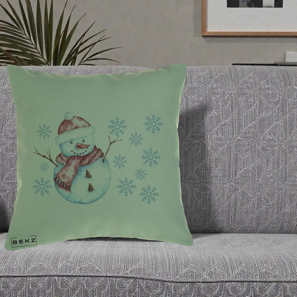 Perna Decorativa Om de Zapada Rosu cu Fulgi, 40x40 cm, Verde, Husa Detasabila, Perna Inclusa, BEKZ®