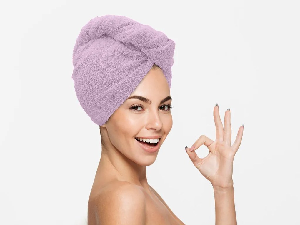 Prosop turban violet deschis cu uscare rapida, 100% bumbac