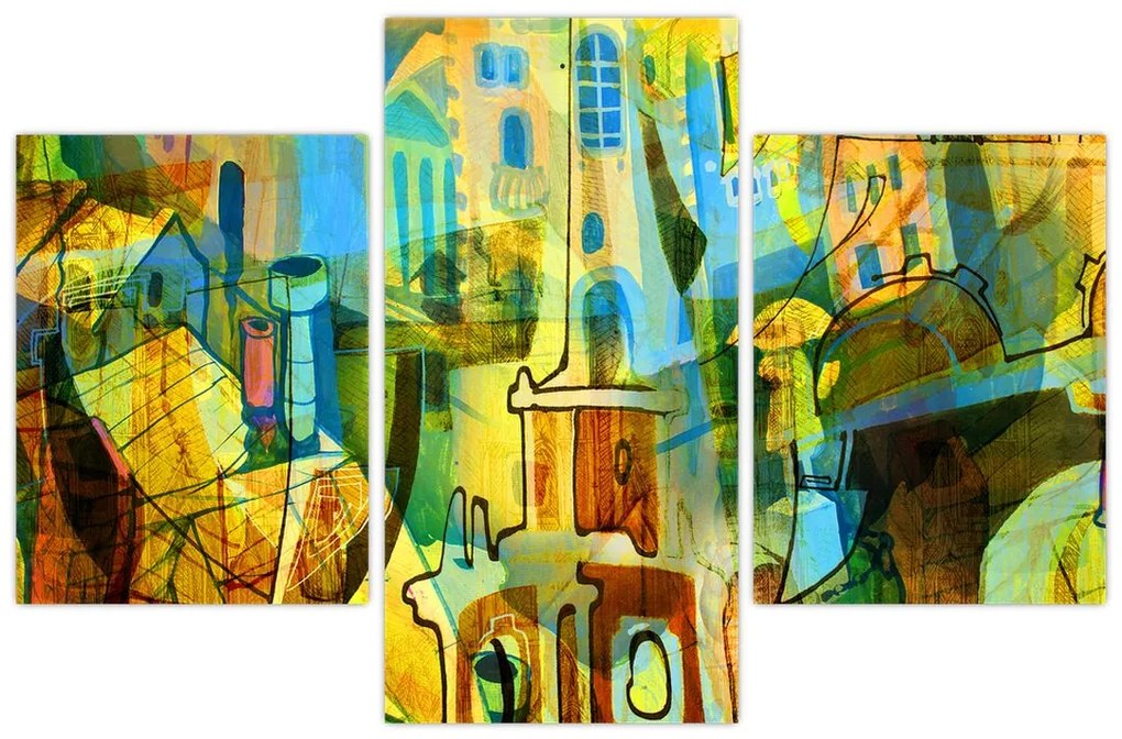 Tablou - Arhitectură, abstractizare cubistă (90x60 cm)