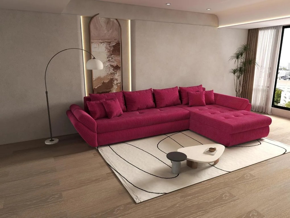 Colțar extensibil dumonde cu ladă de depozitare si sezut confortabil din spuma high-density, Loana XL Zoom Rosu II 335x185 cm