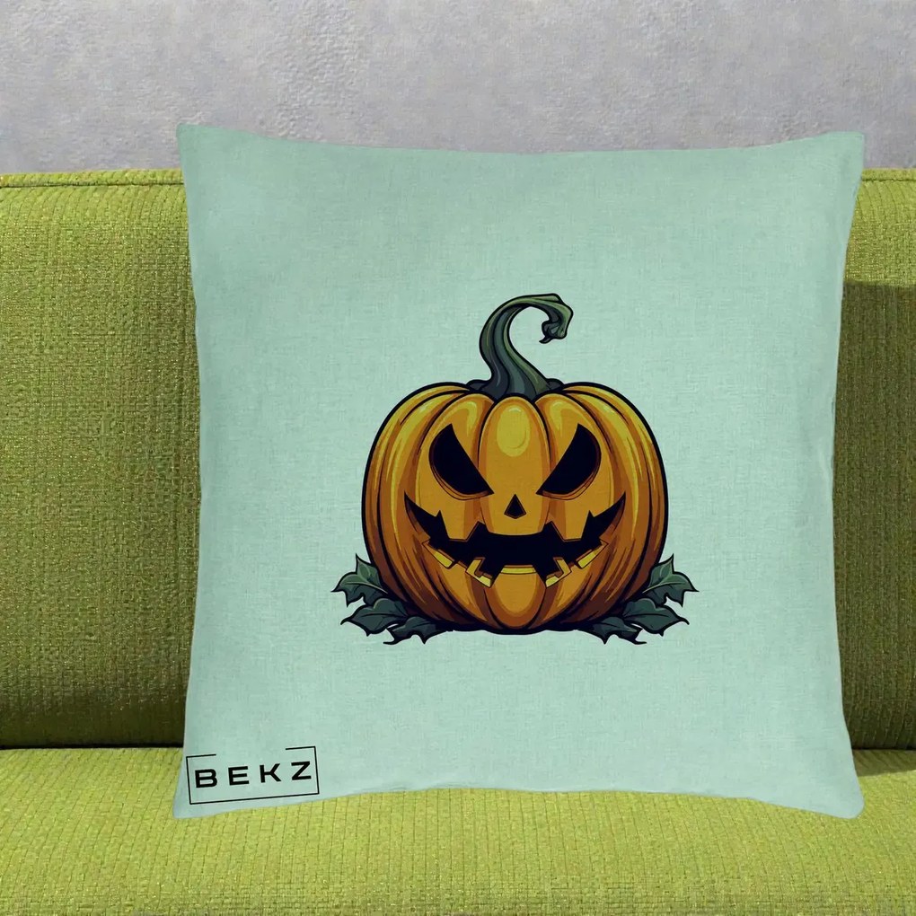 Perna Decorativa Halloween Jack-o'-Lantern Infricosator, 40x40 cm, Verde Menta, Husa Detasabila, Perna Inclusa, BEKZ®