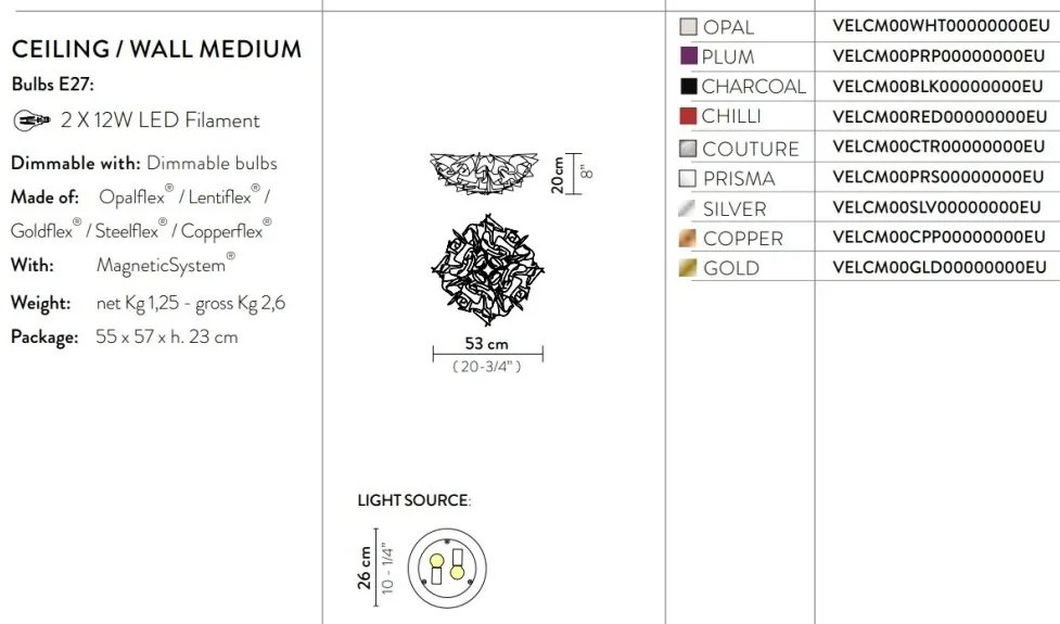 Aplica perete sau tavan design unicat realizat manual Veli Medium Prisma, 53cm