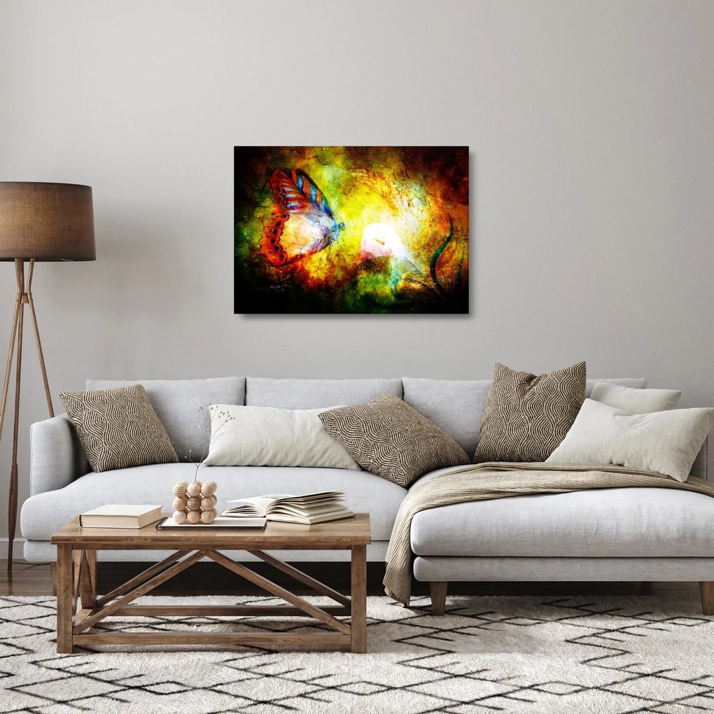 Tablou pe sticlă - Fluture spațial (70x50 cm)
