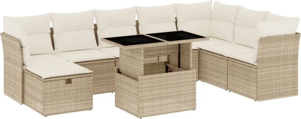 vidaXL Set canapele de grădină, 9 piese, cu perne, bej, poliratan