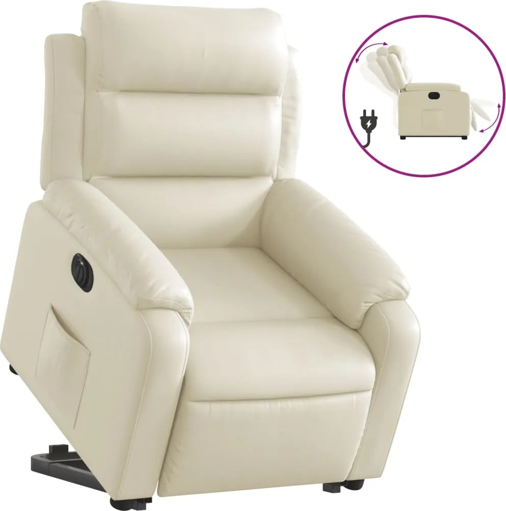 vidaXL Fotoliu rabatabil electric cu ridicare, crem, piele ecologică