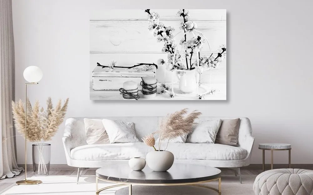 Tablou natura moartă rusticală în design alb-negru