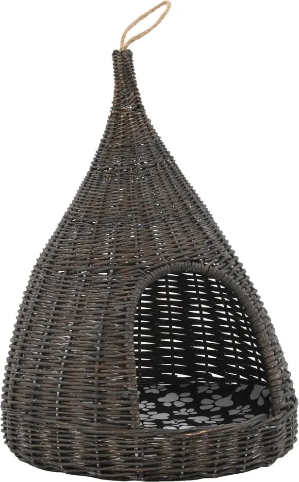 vidaXL Casă de pisici cu pernă, gri, 40x60 cm, salcie naturală, teepee