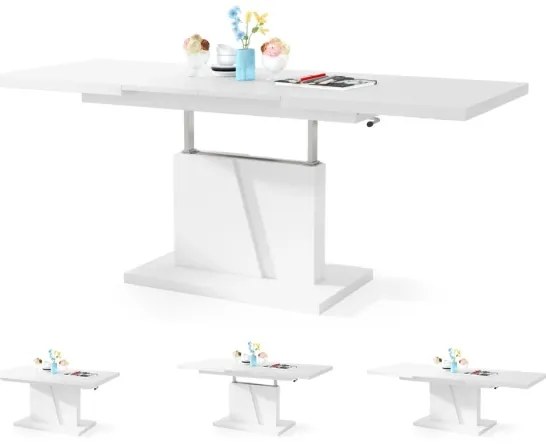 Masă extensibilă NINO pentru living și dining, cu blat înălțabil, albă