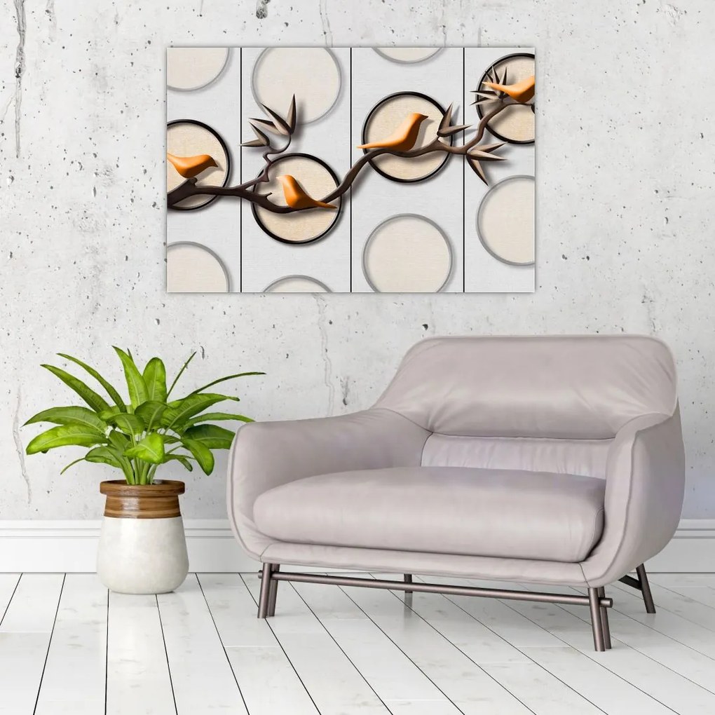 Tablou artistic - Păsărele pe creangă (90x60 cm)