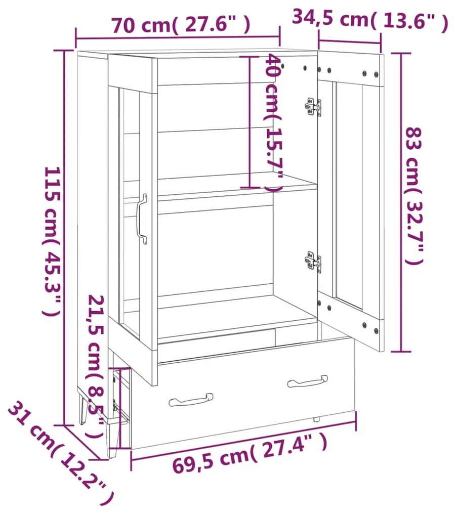 Dulap inalt, stejar sonoma, 70x31x115 cm, lemn prelucrat 1, Stejar sonoma