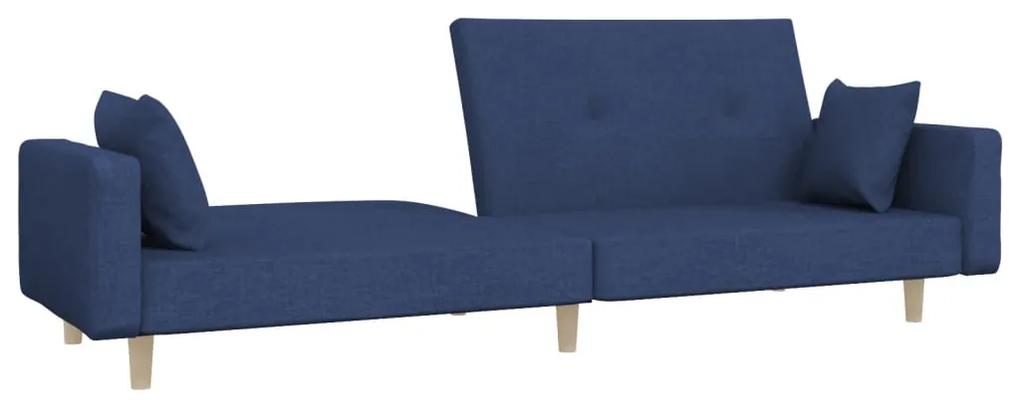 Canapea extensibila 2 locuri, cu taburet, albastru, textil Albastru, Cu suport de picioare