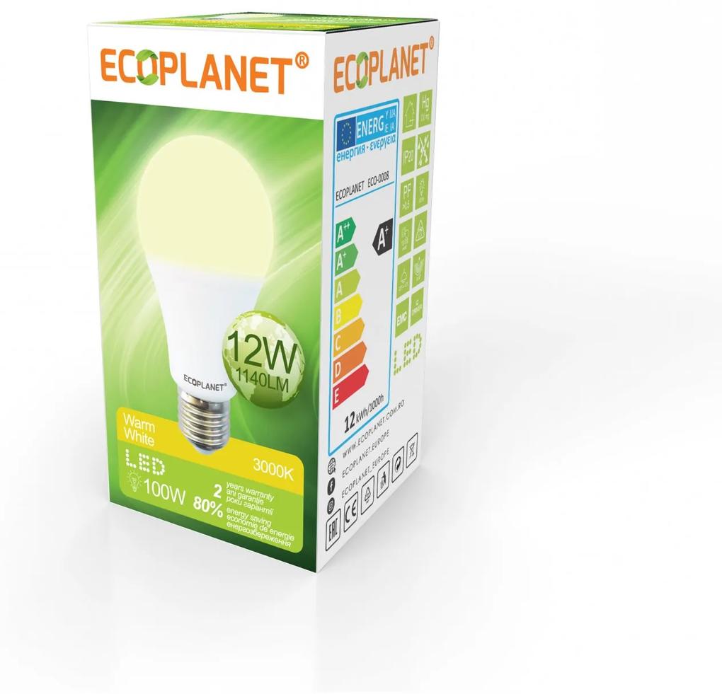 Bec LED Ecoplanet, E27, 12W (100W), 1140 LM, A+, lumina calda 3000K, Mat Lumina calda - 3000K, 1 buc