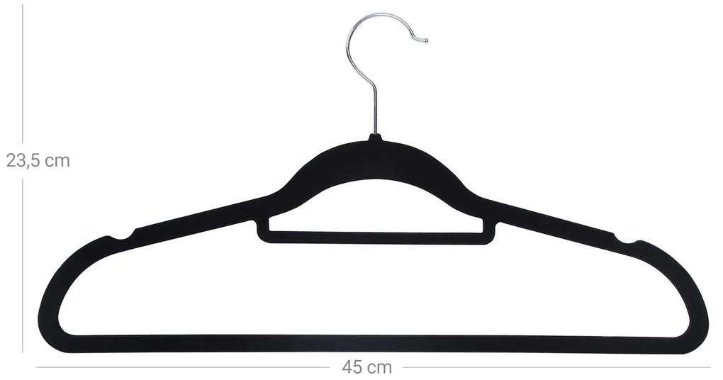 Umeraș pentru haine cu velur negru, 20 buc