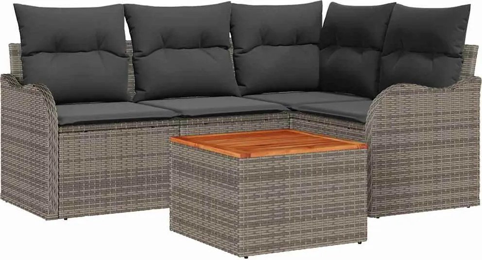 vidaXL Set de canapele pentru grădină cu pernă 5 pcs Gri poliratan