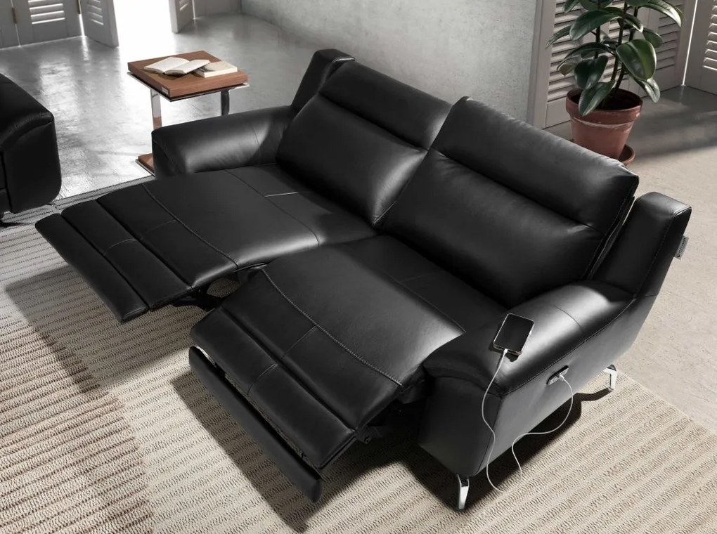Canapea 2 locuri eleganta, design LUX cu functia relax Cowhide black