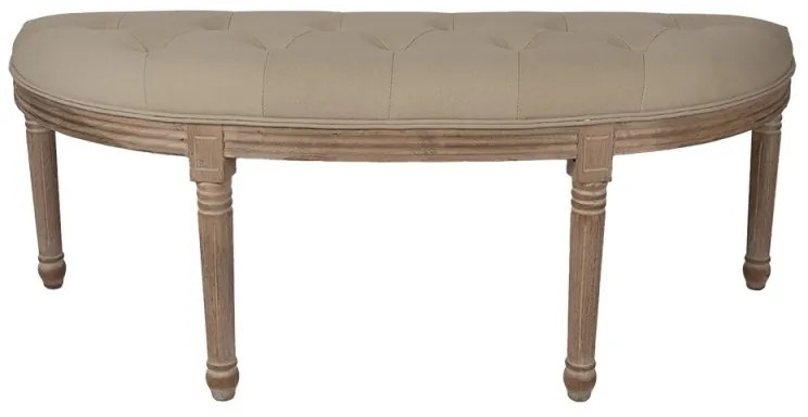 Bancheta shabby chic 2 locuri, semirotund, bej, stofa, 125x41x48 cm