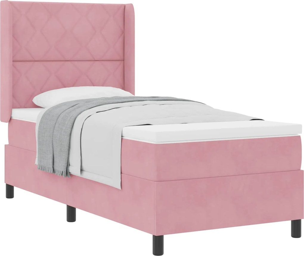 vidaXL Pat cu arcuri cu saltea cu headboard Roz 90 x 200 cm Catifea