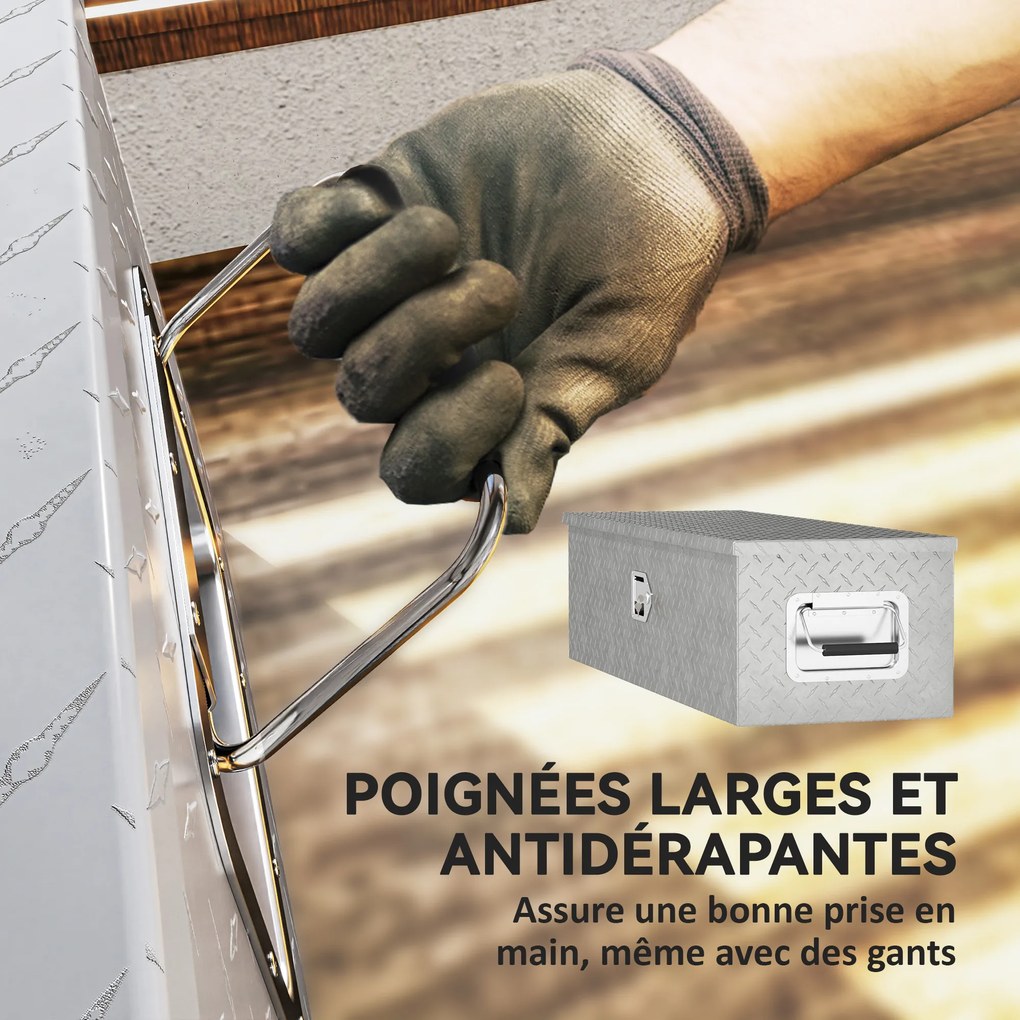 HOMCOM Cufăr pentru unelte pentru remorcă cutie de depozitare din aluminiu mânere late și antiderapante 99 x 33 x 25,5 cm argintiu | Aosom Romania