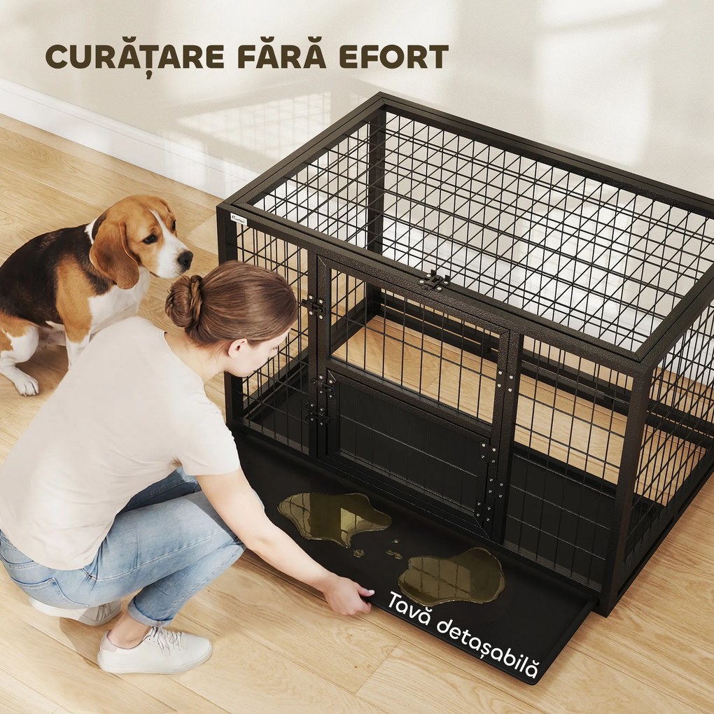 PawHut Cușcă pentru Câini Robusta, 94x60x64 cm, cu Tavă Detașabilă. | Aosom Romania