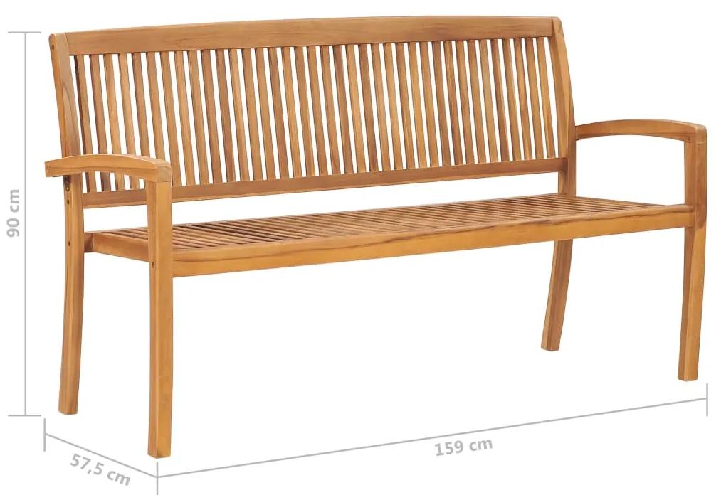Banca de gradina stivuibila cu perna, 159 cm, lemn masiv de tec 1, 150 cm, model rosu carouri, 150 cm