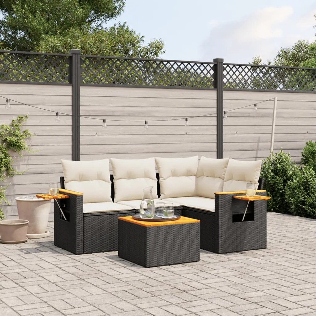 vidaXL Set mobilier de grădină cu perne, 5 piese, negru, poliratan