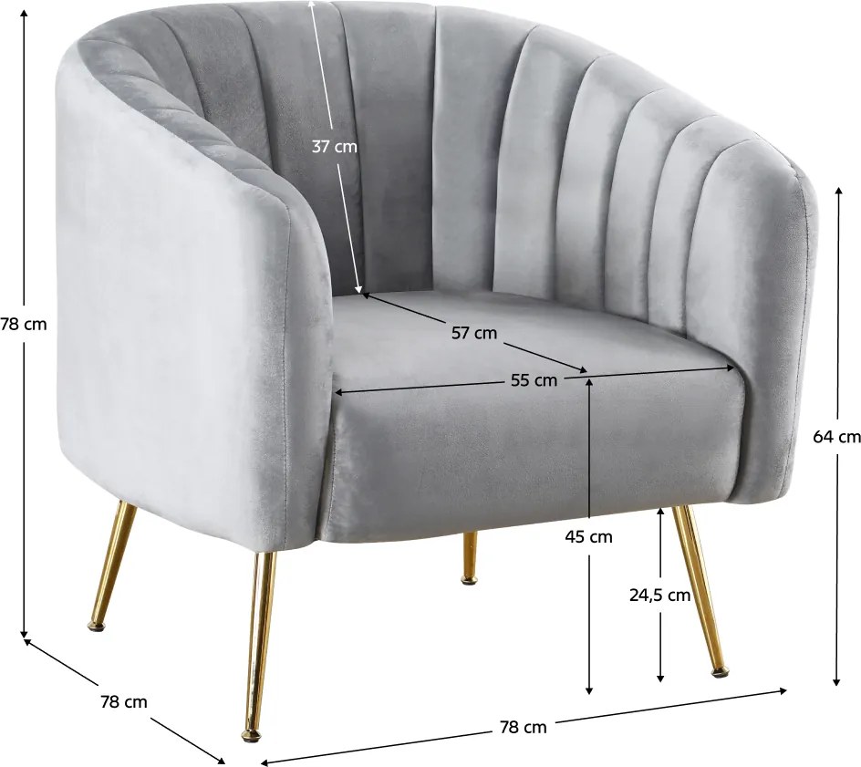 Fotoliu de design, ţesătură Velvet gri/gold crom-auriu, BAGY