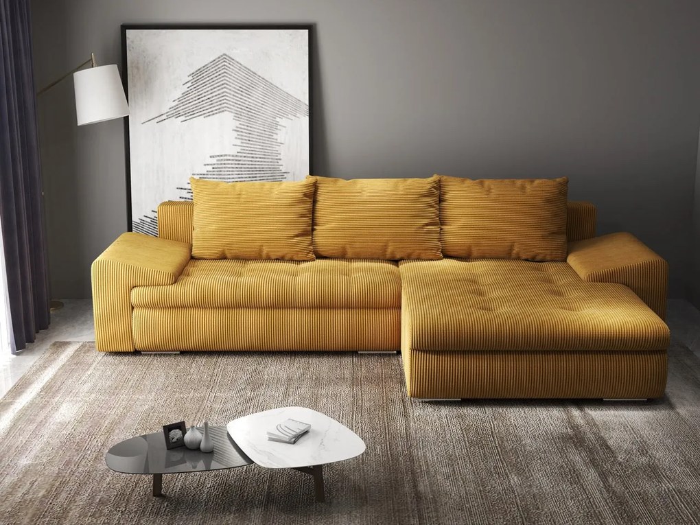 Colțar extensibil dumonde cu ladă de depozitare si sezut confortabil din spuma high-density, Leonardo Zoom Mustar 260x185 cm II