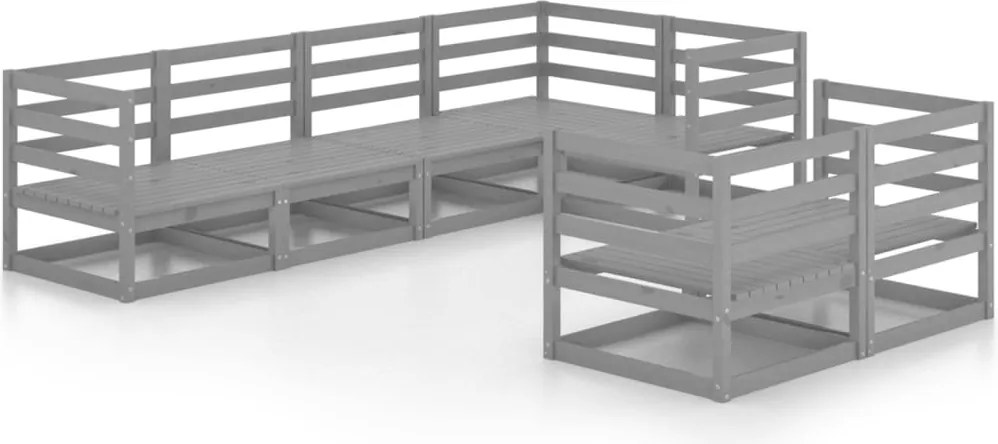 vidaXL Set mobilier de grădină, 7 piese, gri, lemn masiv de pin