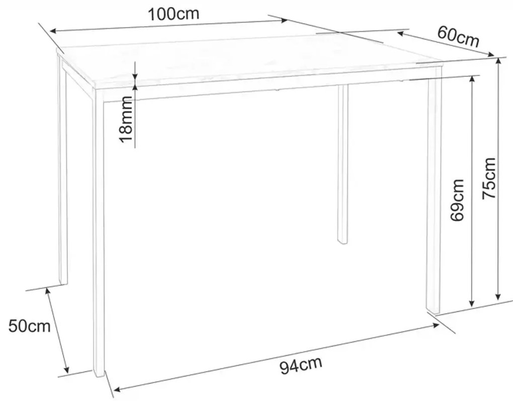 Set de dining 1 + 4, masa neagra RAMOD 100x60 cm + scaun albastru LAVA cu picioare negre