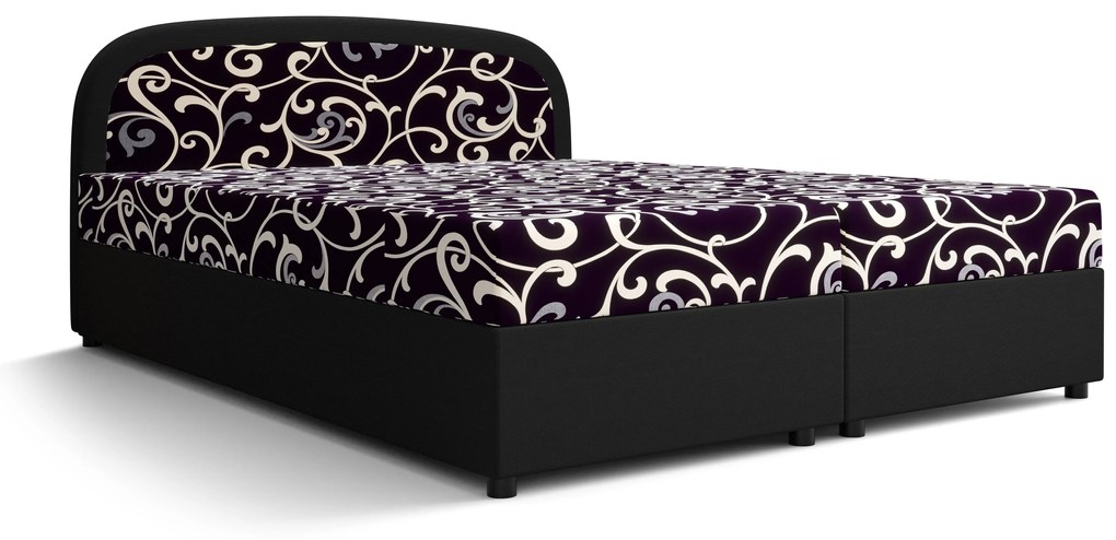 Pat matrimonial Boxspring 180 cm Brick (negru + motiv flori) ( cu saltea și sp. depozitare). 1046409