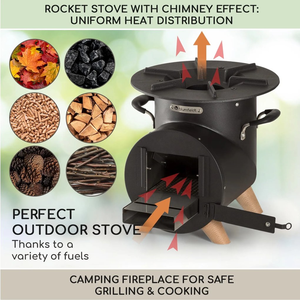 Oshima Rocket Stove Sobă de camping prietenoasă cu mediul înconjurător oțel mobil