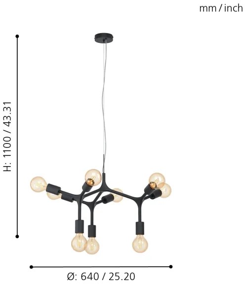 Eglo 98346 - Lustră pe cablu BOCADELLA 9xE27/60W/230V