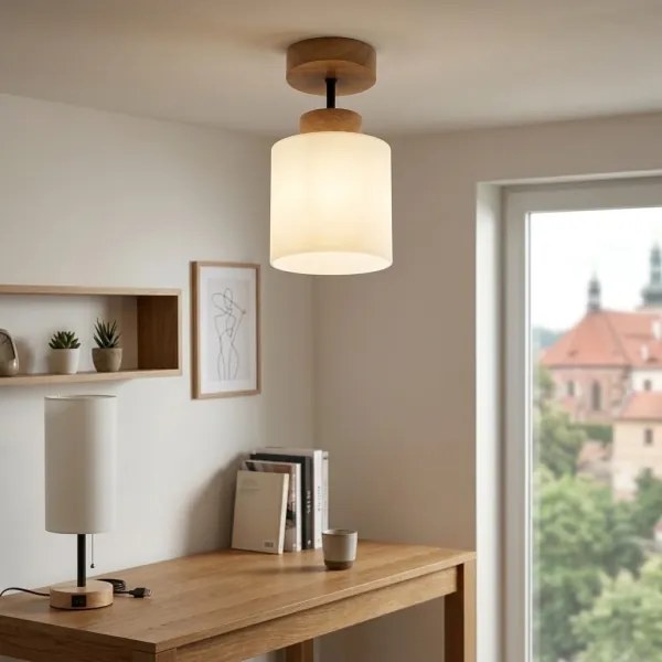 BRILAGI - LED Plafonier aplicat RETRO GLASS 1xE27/60W/230V Ø 10 cm stejar/alb