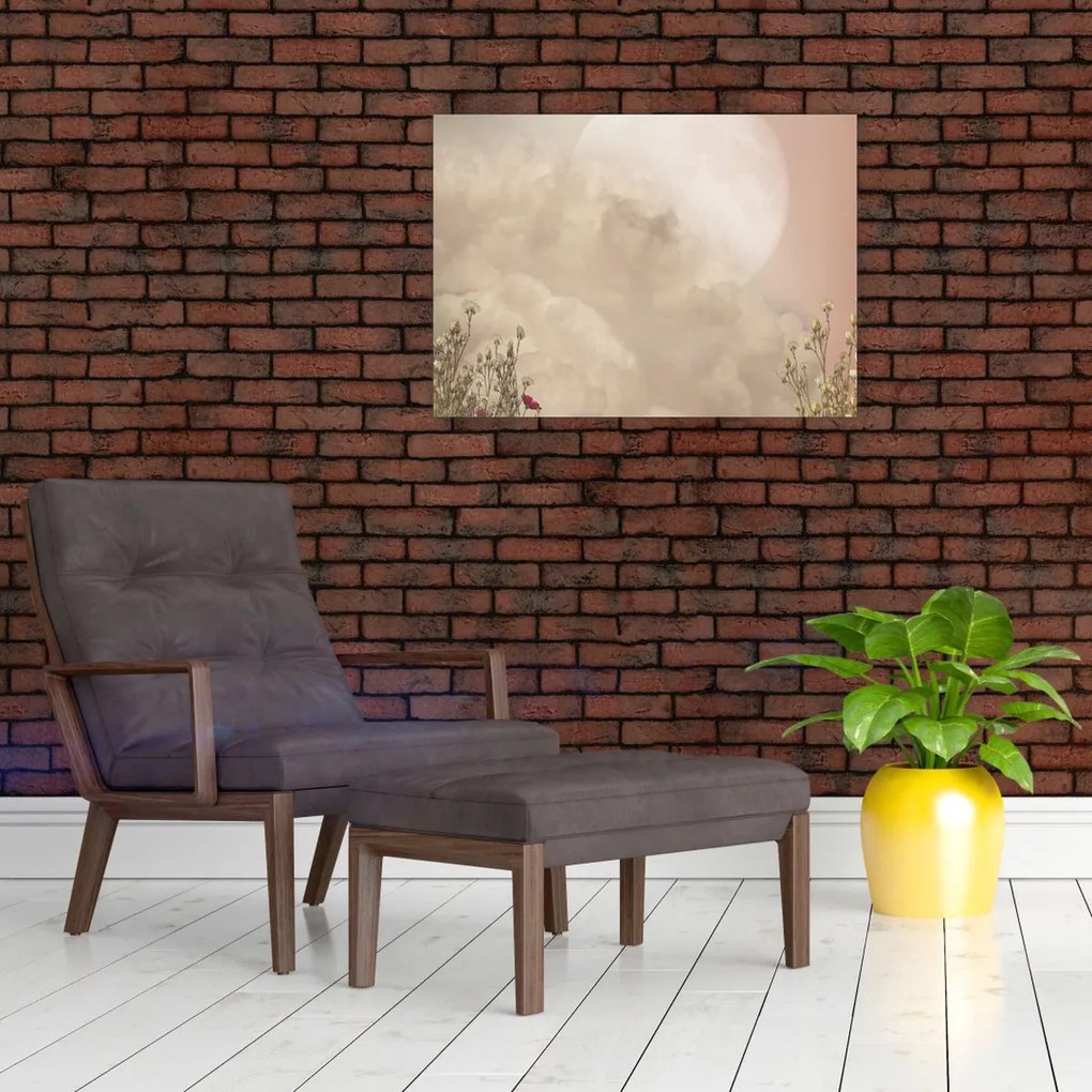 Tablou pe sticlă - Luna plină roz (70x50 cm)