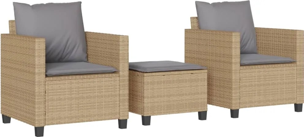vidaXL Set bistro cu perne, 3 piese, bej, poliratan