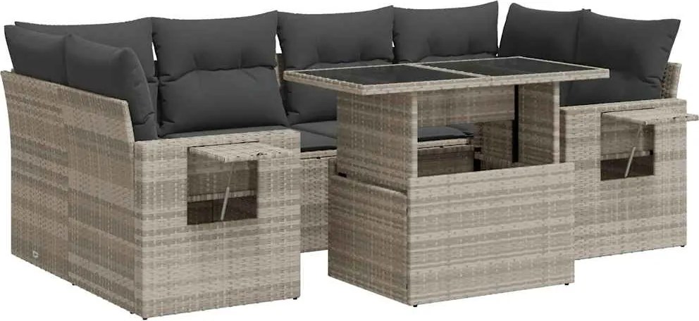 vidaXL Set canapele de grădină cu perne, 7piese gri deschis poliratan