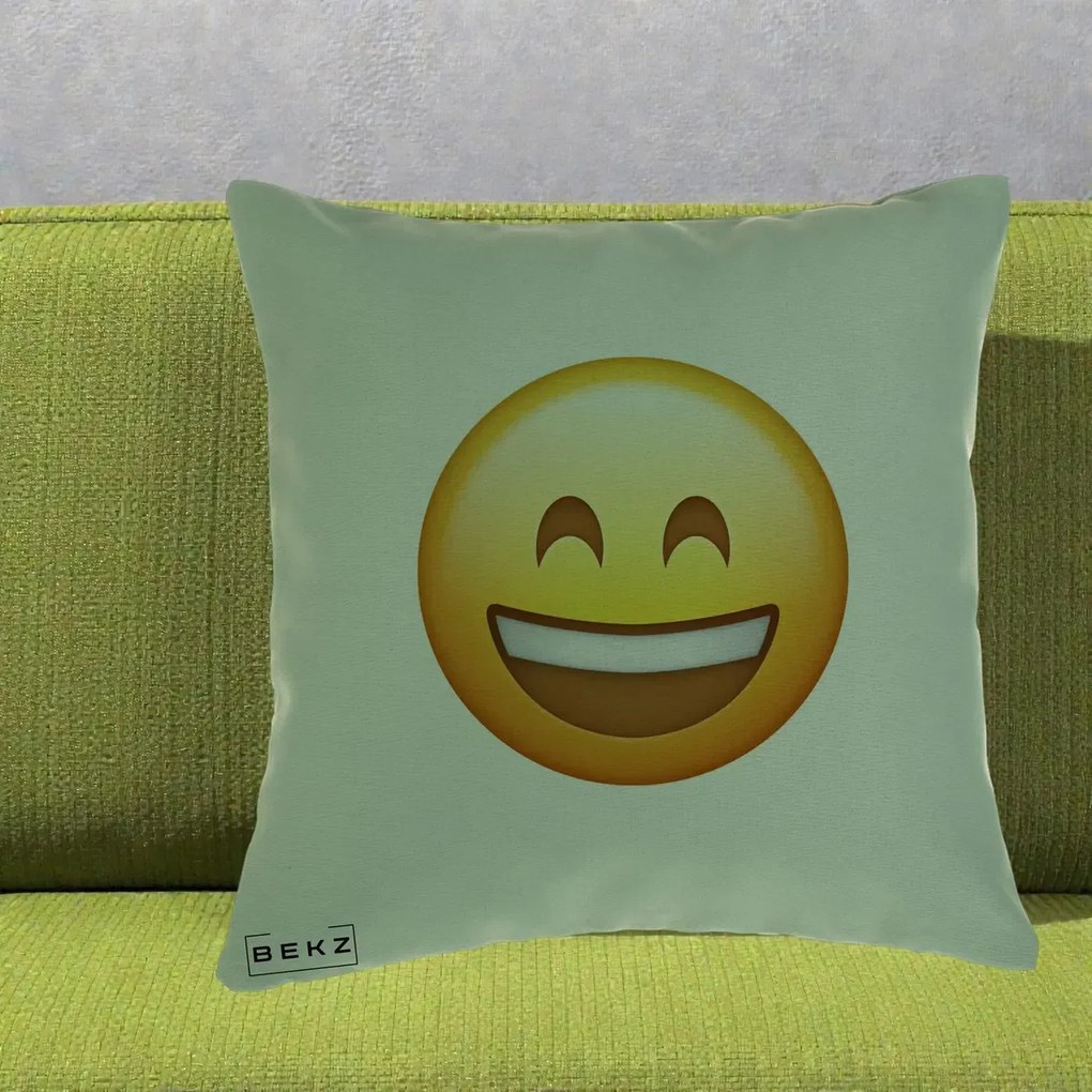 Perna Decorativa Emoji Zambet Mare, 40x40 cm, Verde, Husa Detasabila, Perna Inclusa, BEKZ®