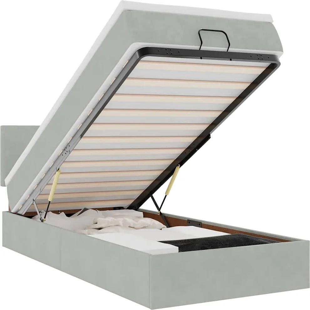 vidaXL Cadru de pat otoman cu saltea Gri deschis 100x200cm catifea
