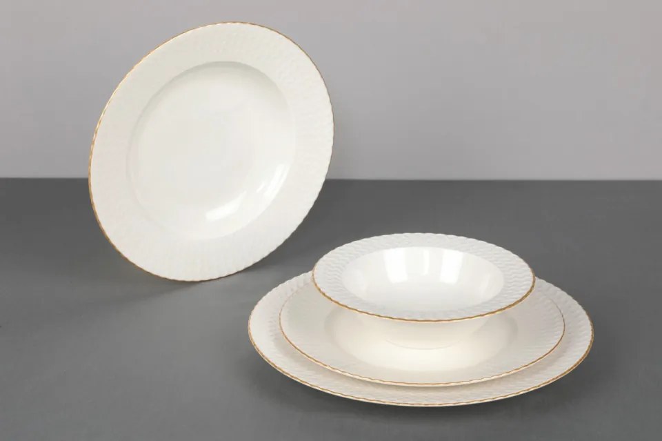 Serviciu de masa, Portelan, 24 de Piese, Culoare Alb / Auriu, 710KTP2490