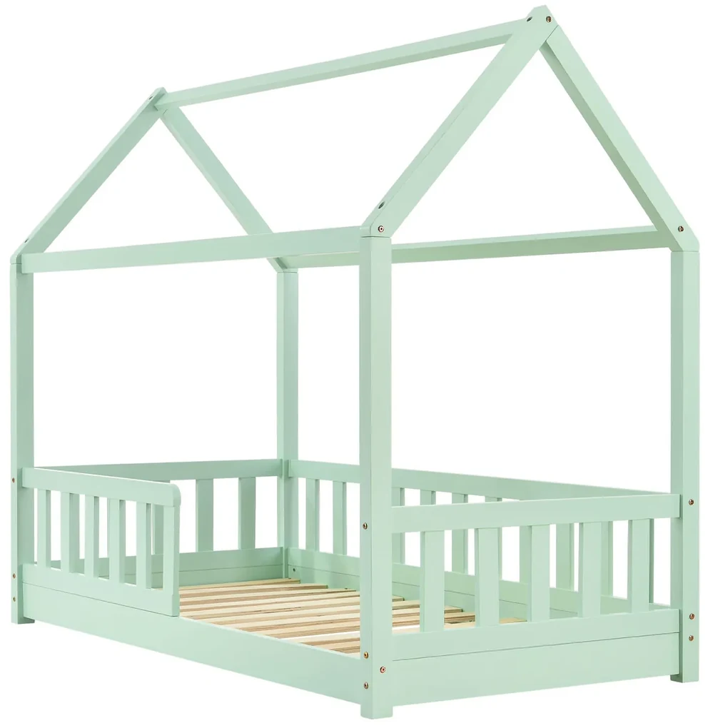 Pat pentru copii Marli 80 x 160 cm cu cadru cu lamele de culoare menta