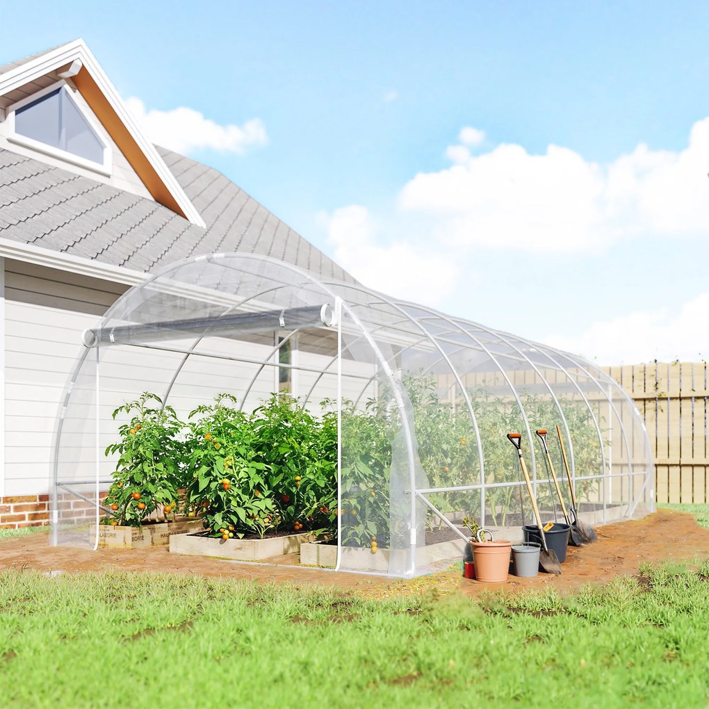 Outsunny Seră de Grădină Tip Tunel 3x6x2 m cu 2 Uși Rulabile, Cadru din Oțel și Acoperire din PE, pentru Legume, Fructe, Flori, Anti-UV, Transparentă | Aosom Romania