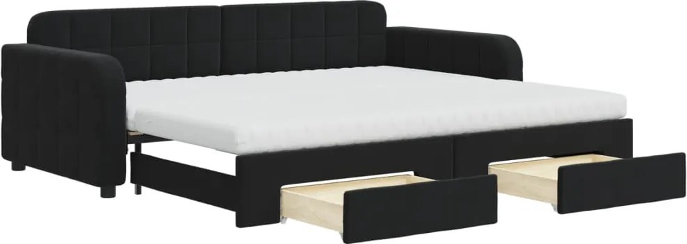 vidaXL Pat de zi cu extensie și sertare, negru, 90x200 cm, catifea