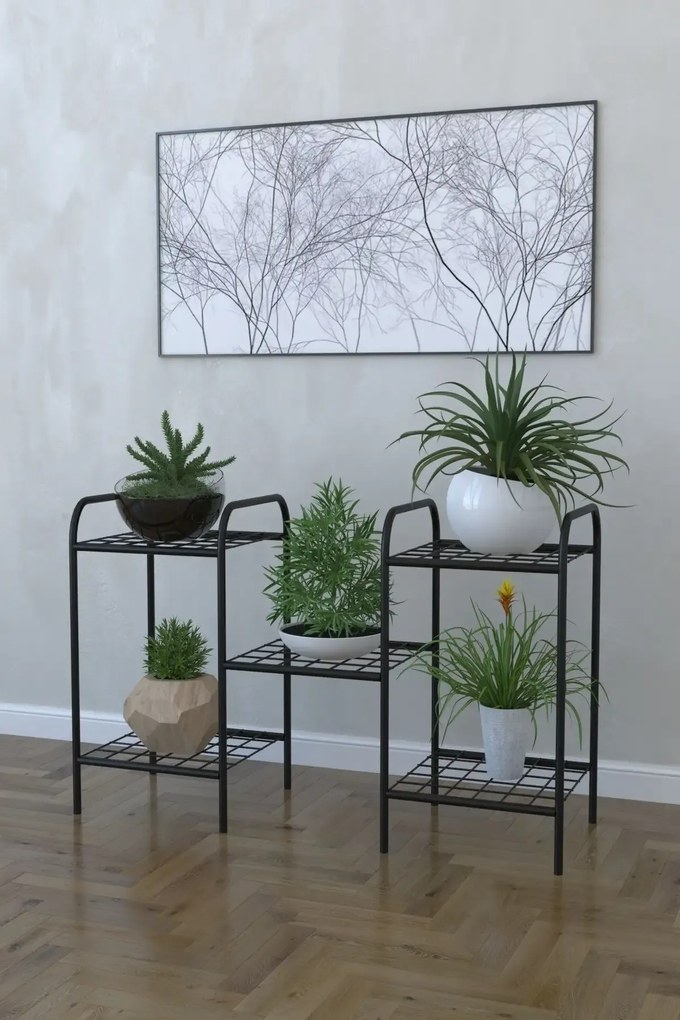 Etajera metal pentru flori 5 rafturi Decor Homs 95 x 60 x 31 cm, negru