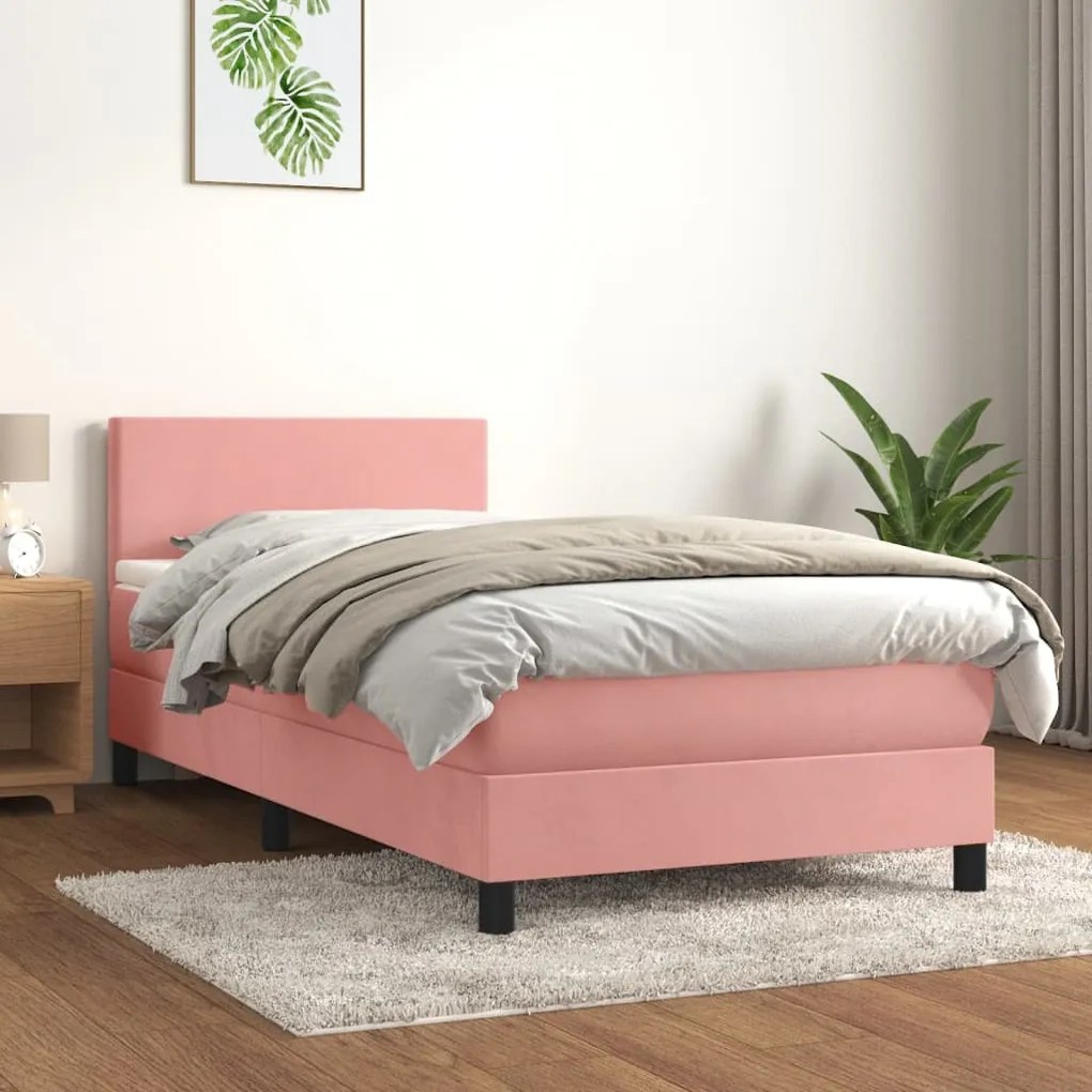 3141154 vidaXL Pat box spring cu saltea, roz, 80x200 cm, catifea