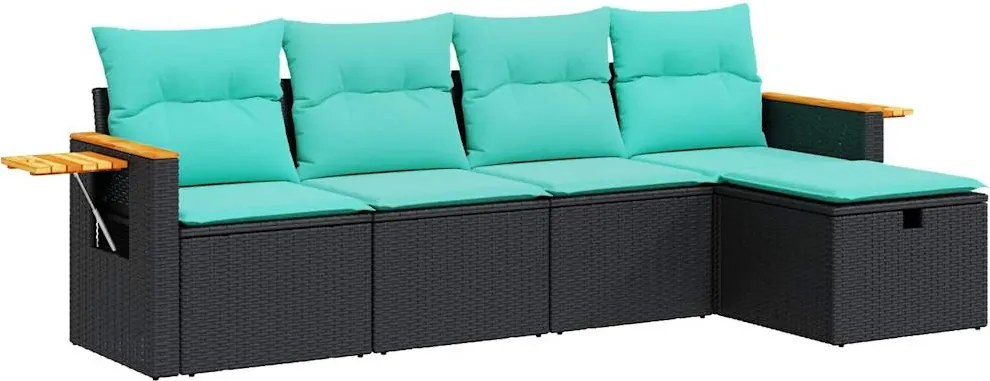 vidaXL Set mobilier de grădină cu perne, 5 piese, negru, poliratan